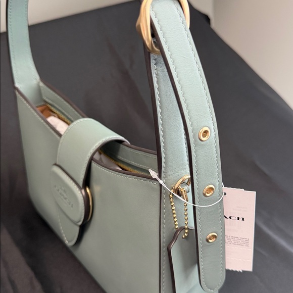 COACH New York Eliza Leather Shoulder Bag w/ Zipper Closure in Sage Green NWT - Picture 6 of 13